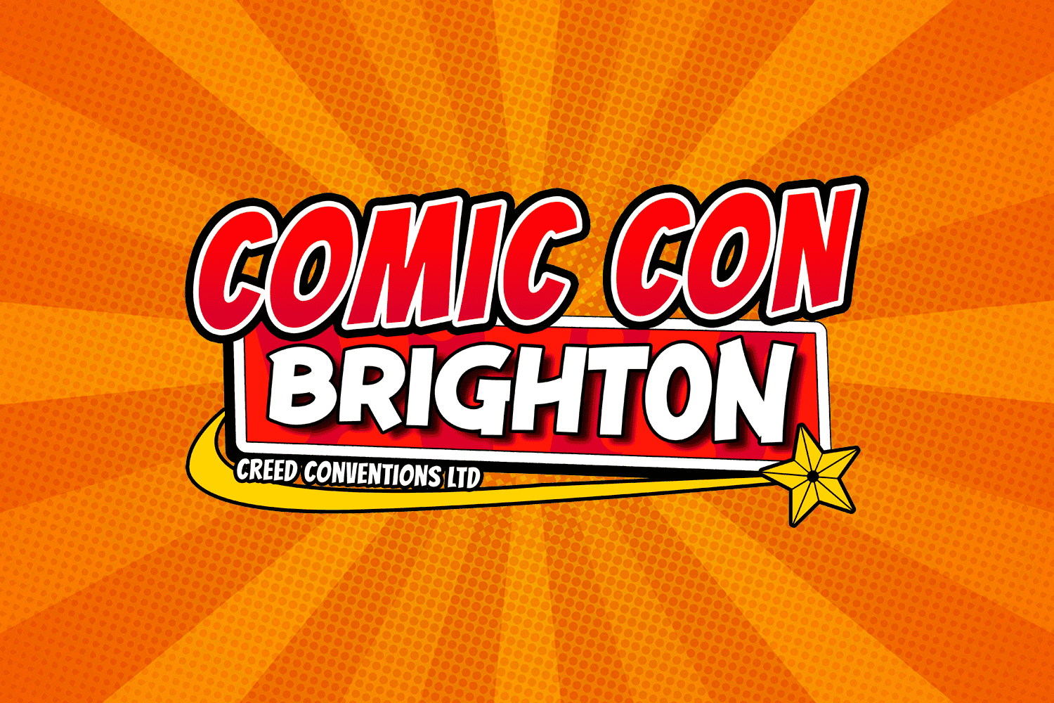 Comic Con Brighton poster with starburst background