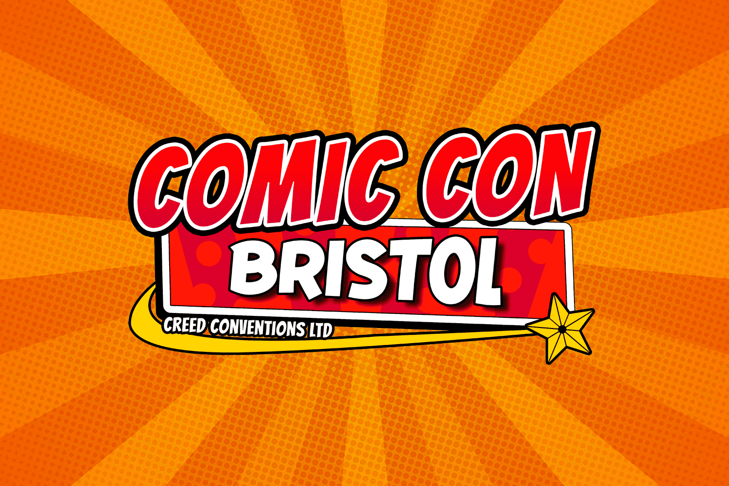 Comic Con Bristol logo with star on orange background.