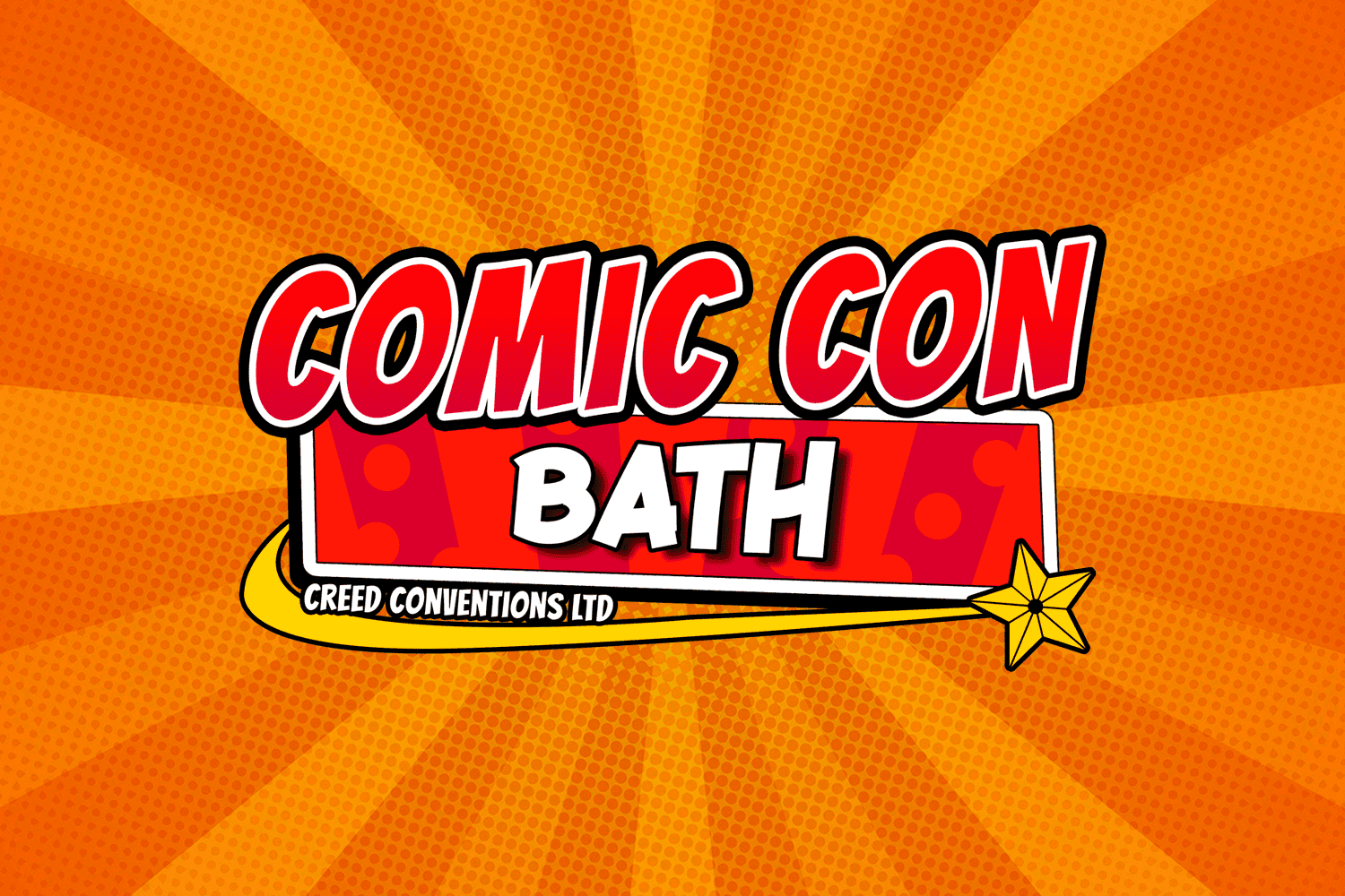 Comic Con Bath event logo, orange background